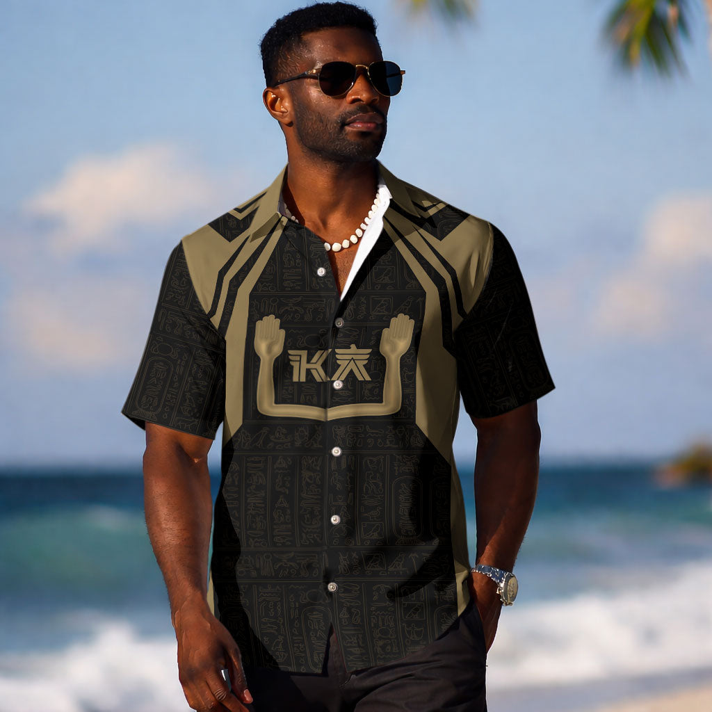 Custom Egypt KA Hawaiian Shirt Gold Symbol Hieroglyphic Texture DT05
