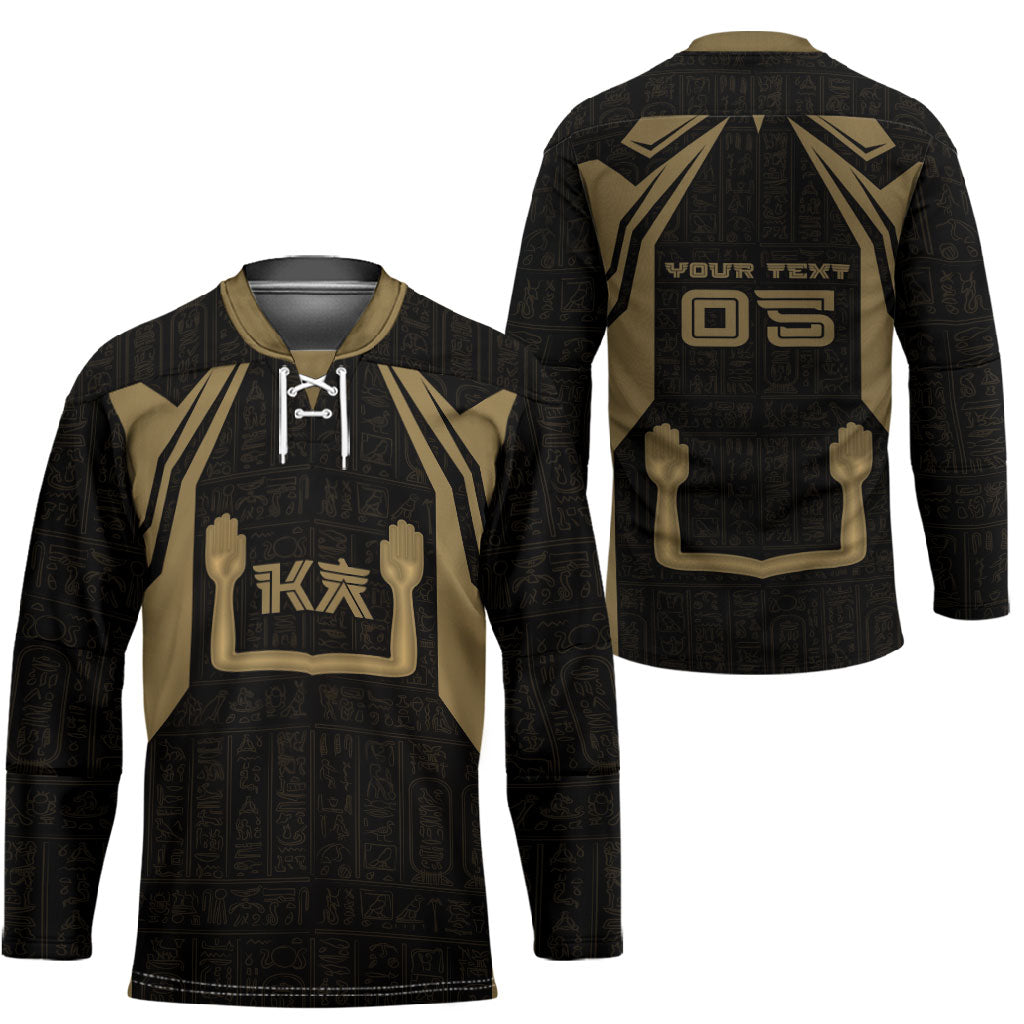 Custom Egypt KA Hockey Jersey Gold Symbol Hieroglyphic Texture