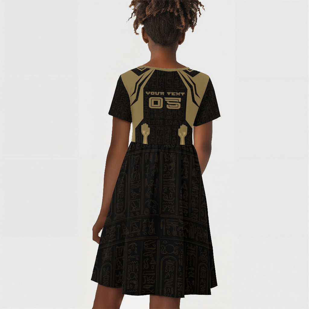 Custom Egypt KA Kid Short Sleeve Dress Gold Symbol Hieroglyphic Texture