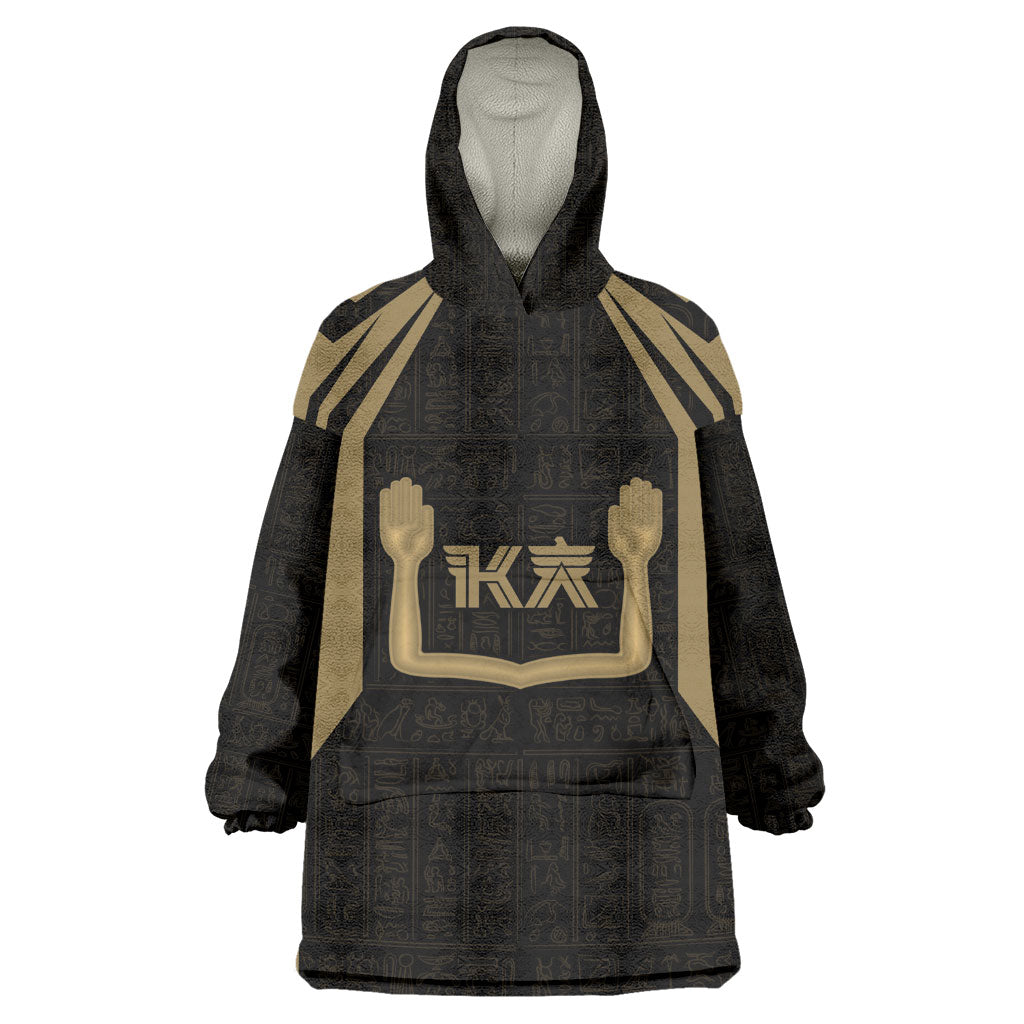 Custom Egypt KA Kid Wearable Blanket Hoodie Gold Symbol Hieroglyphic Texture