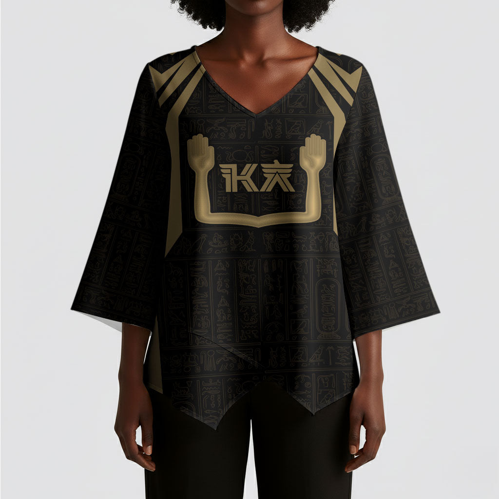 Custom Egypt KA Kimono Sleeve Blouse Gold Symbol Hieroglyphic Texture
