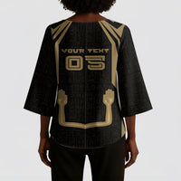 Custom Egypt KA Kimono Sleeve Blouse Gold Symbol Hieroglyphic Texture