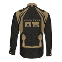 Custom Egypt KA Long Sleeve Button Shirt Gold Symbol Hieroglyphic Texture