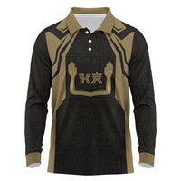 Custom Egypt KA Long Sleeve Polo Shirt Gold Symbol Hieroglyphic Texture