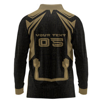 Custom Egypt KA Long Sleeve Polo Shirt Gold Symbol Hieroglyphic Texture