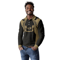 Custom Egypt KA Long Sleeve Polo Shirt Gold Symbol Hieroglyphic Texture