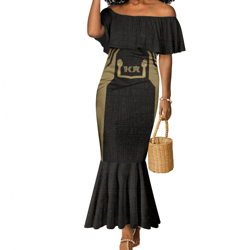Custom Egypt KA Mermaid Dress Gold Symbol Hieroglyphic Texture