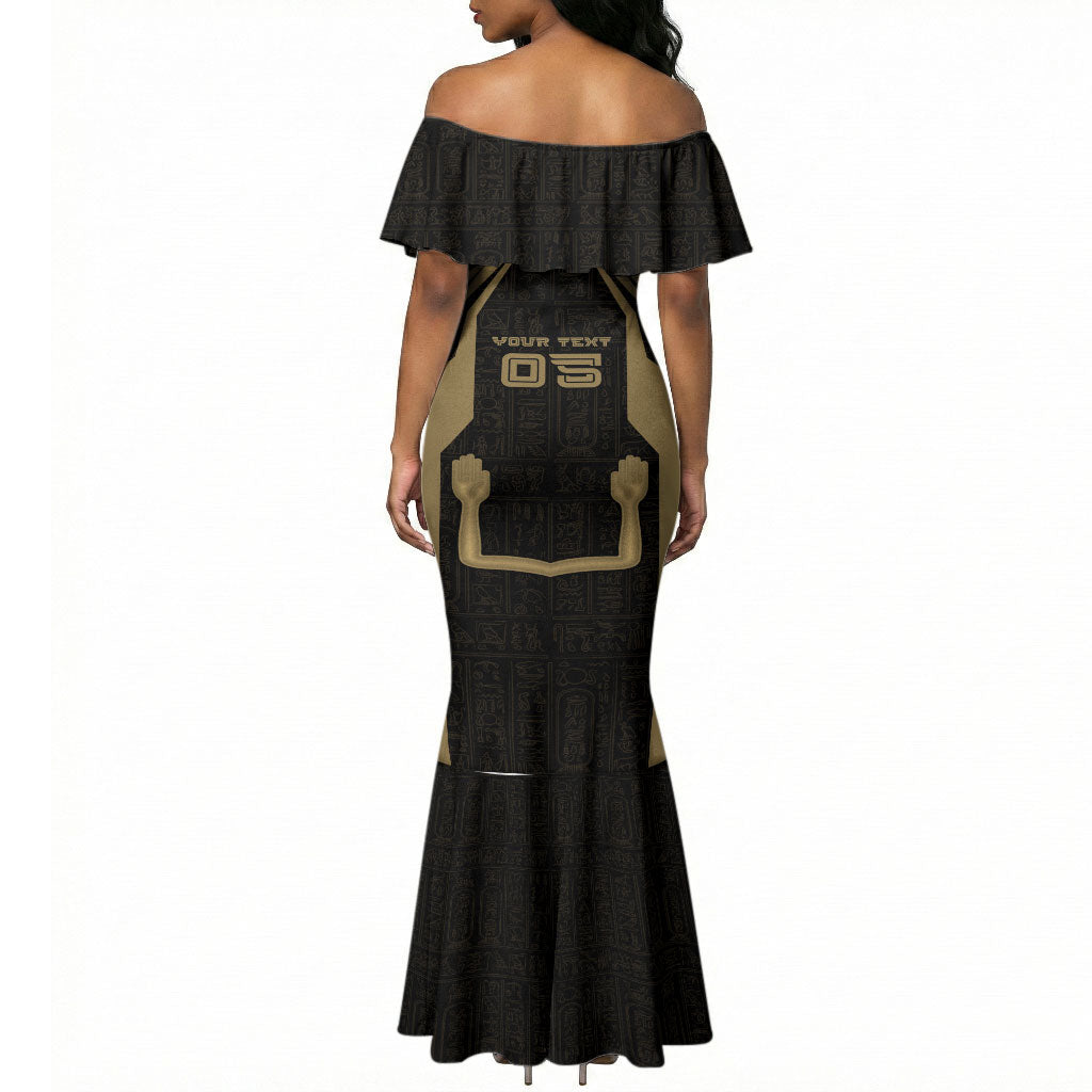 Custom Egypt KA Mermaid Dress Gold Symbol Hieroglyphic Texture