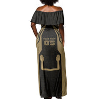 Custom Egypt KA Off Shoulder Maxi Dress Gold Symbol Hieroglyphic Texture