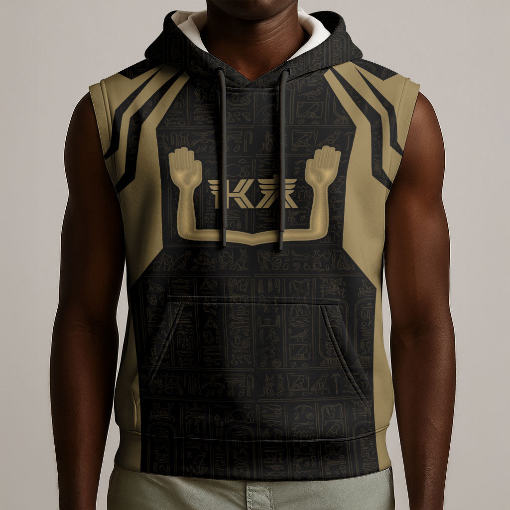 Custom Egypt KA Sleeveless Hoodie Gold Symbol Hieroglyphic Texture