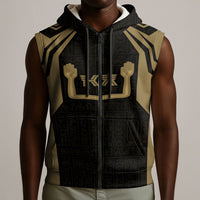 Custom Egypt KA Sleeveless Zip Hoodie Gold Symbol Hieroglyphic Texture