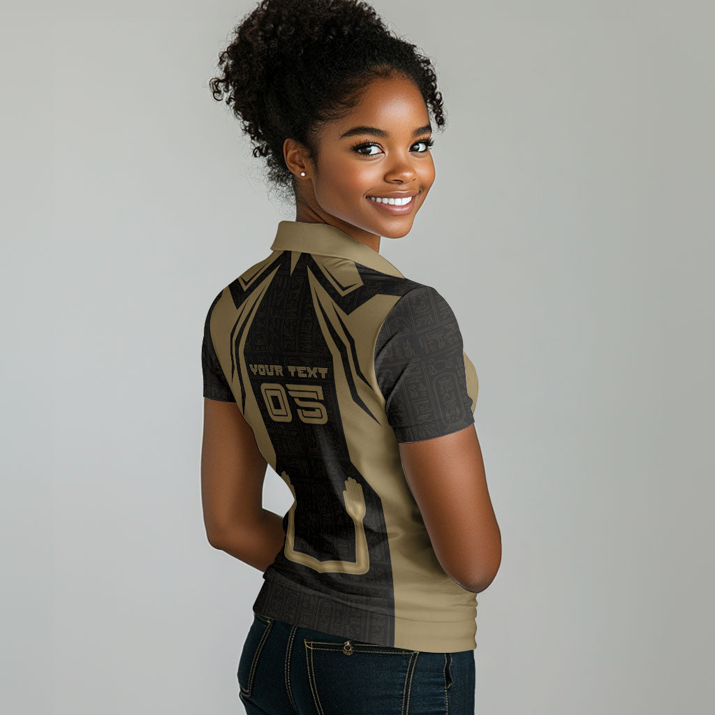 Custom Egypt KA Women Polo Shirt Gold Symbol Hieroglyphic Texture