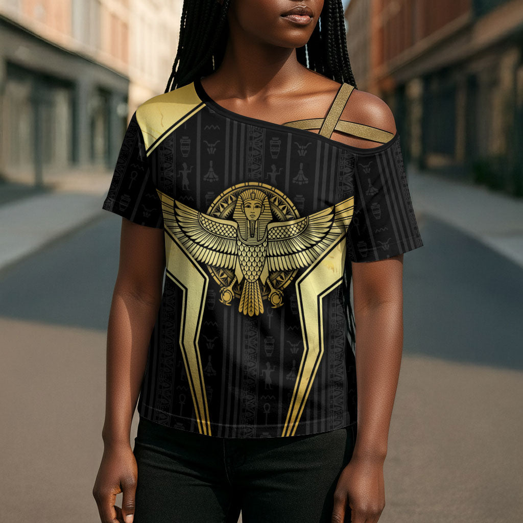 Egypt BA Cross Shoulder Shirt Winged Pharaoh Hieroglyphic Patterns