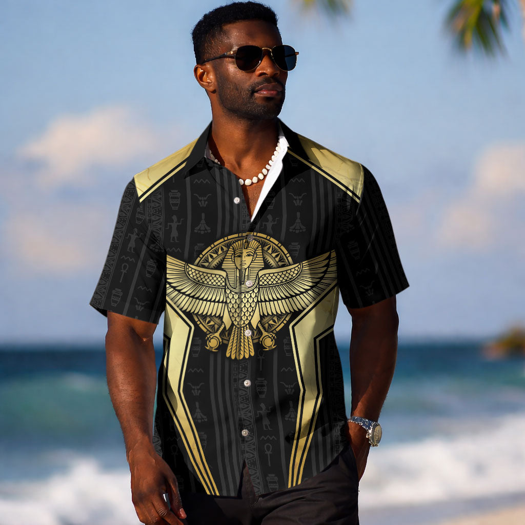 Egypt BA Hawaiian Shirt Winged Pharaoh Hieroglyphic Patterns DT05