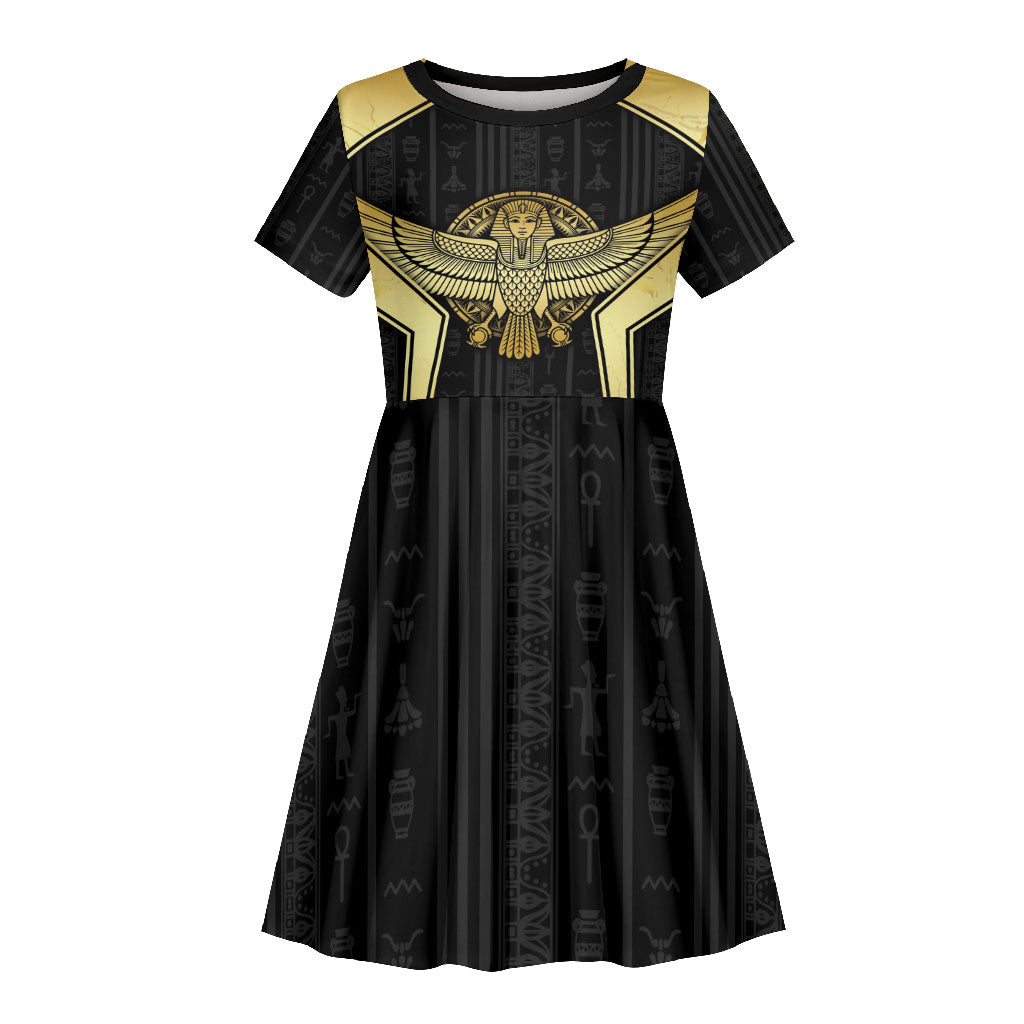 Egypt BA Kid Short Sleeve Dress Winged Pharaoh Hieroglyphic Patterns