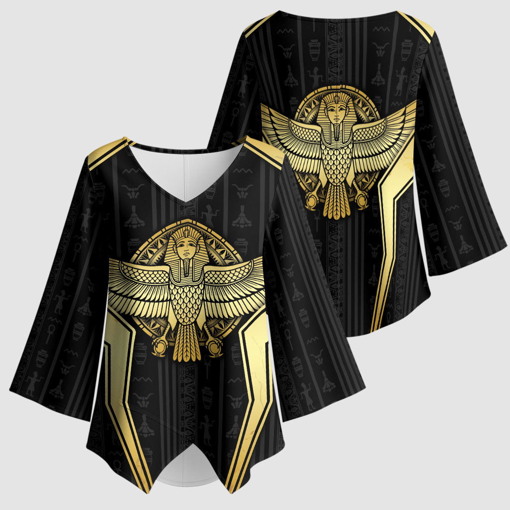 Egypt BA Kimono Sleeve Blouse Winged Pharaoh Hieroglyphic Patterns
