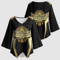 Egypt BA Kimono Sleeve Blouse Winged Pharaoh Hieroglyphic Patterns