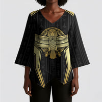 Egypt BA Kimono Sleeve Blouse Winged Pharaoh Hieroglyphic Patterns