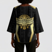 Egypt BA Kimono Sleeve Blouse Winged Pharaoh Hieroglyphic Patterns