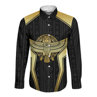 Egypt BA Long Sleeve Button Shirt Winged Pharaoh Hieroglyphic Patterns