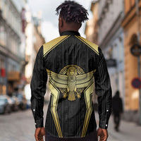 Egypt BA Long Sleeve Button Shirt Winged Pharaoh Hieroglyphic Patterns