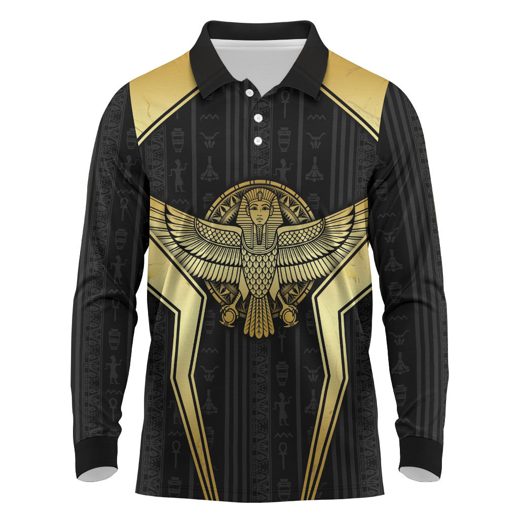 Egypt BA Long Sleeve Polo Shirt Winged Pharaoh Hieroglyphic Patterns