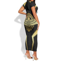 Egypt BA Short Sleeve Bodycon Dress Winged Pharaoh Hieroglyphic Patterns
