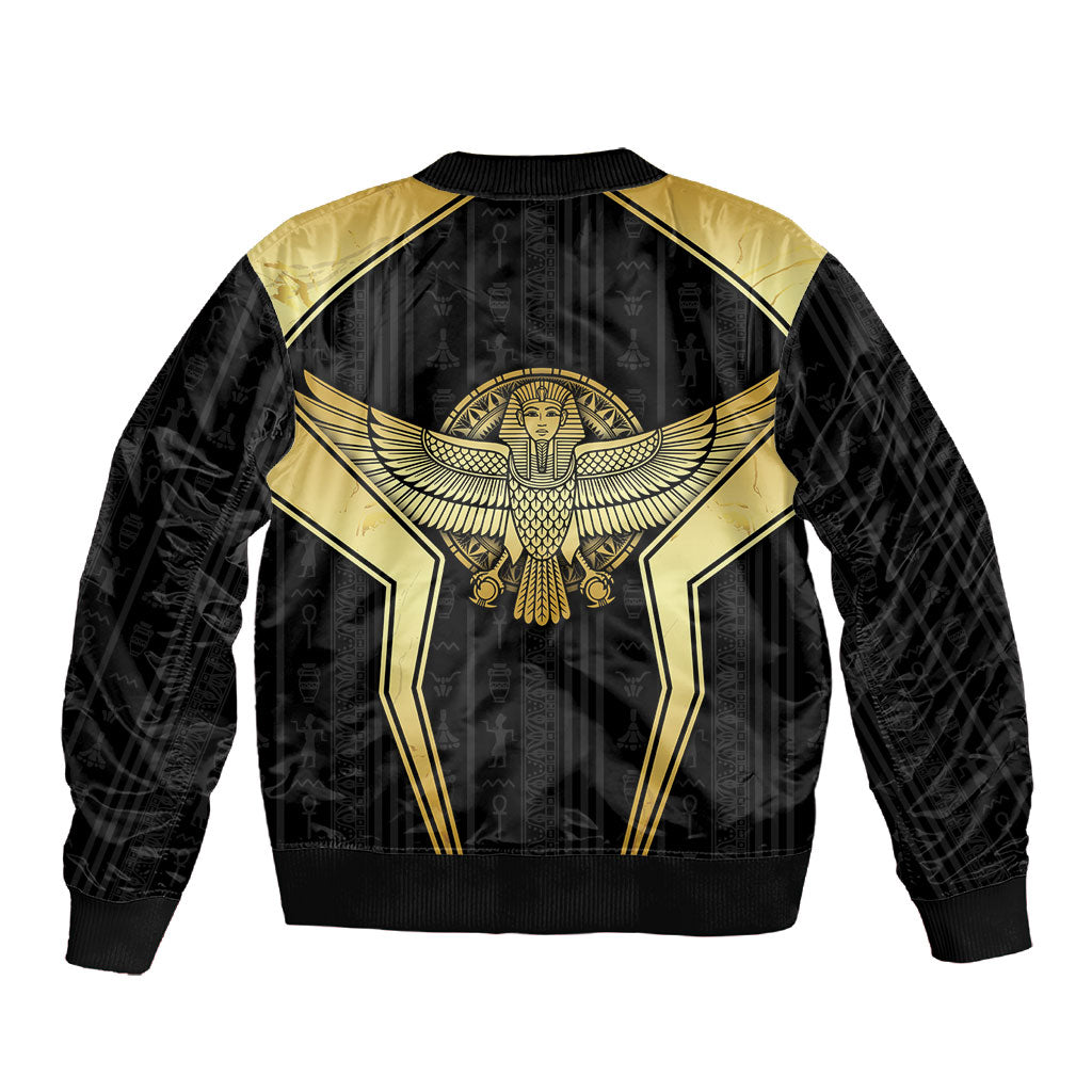 Egypt BA Sleeve Zip Bomber Jacket Winged Pharaoh Hieroglyphic Patterns