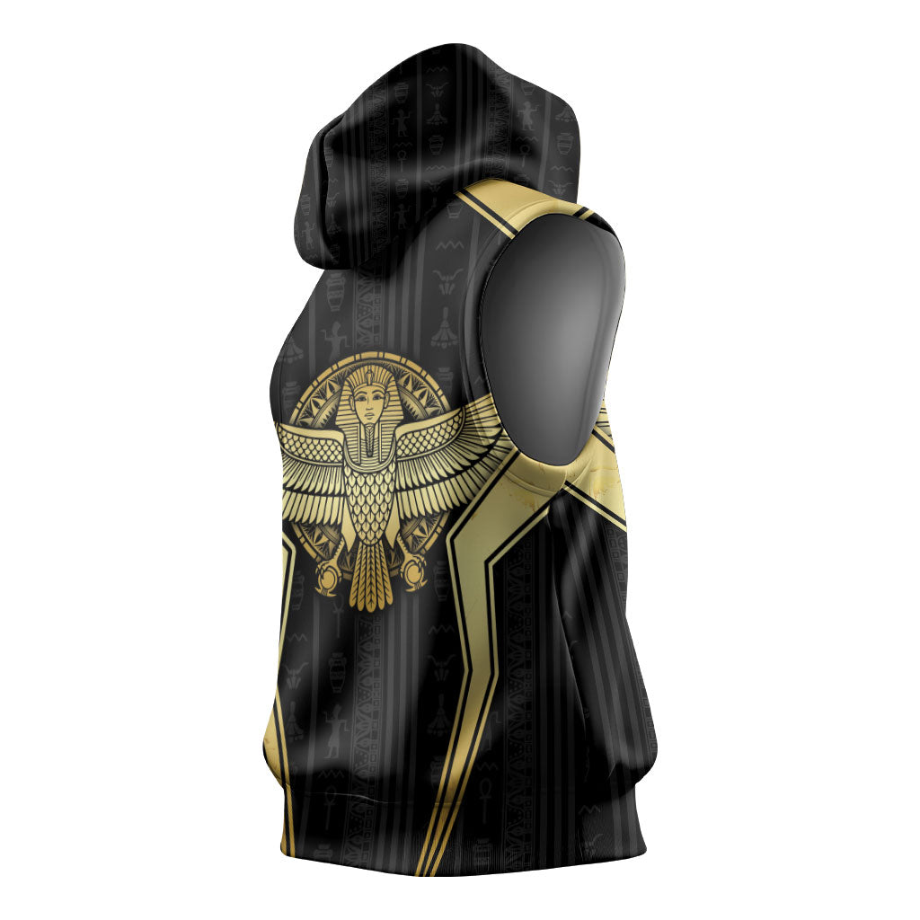 Egypt BA Sleeveless Hoodie Winged Pharaoh Hieroglyphic Patterns