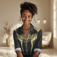 Egypt BA Women Casual Shirt Winged Pharaoh Hieroglyphic Patterns