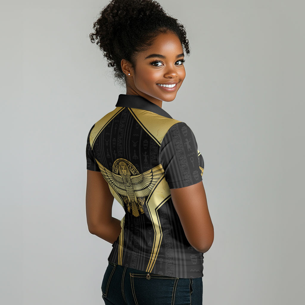 Egypt BA Women Polo Shirt Winged Pharaoh Hieroglyphic Patterns