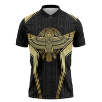 Egypt BA Zipper Polo Shirt Winged Pharaoh Hieroglyphic Patterns