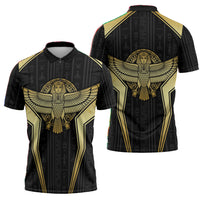 Egypt BA Zipper Polo Shirt Winged Pharaoh Hieroglyphic Patterns