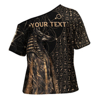 Personalized Egyptian God Anubis Cross Shoulder Shirt Jackal Headed Deity Ancient Egypt Mythology Gilded
