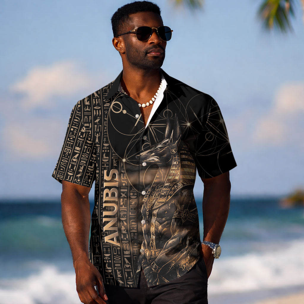Personalized Egyptian God Anubis Hawaiian Shirt Jackal Headed Deity Ancient Egypt Mythology Gilded DT05