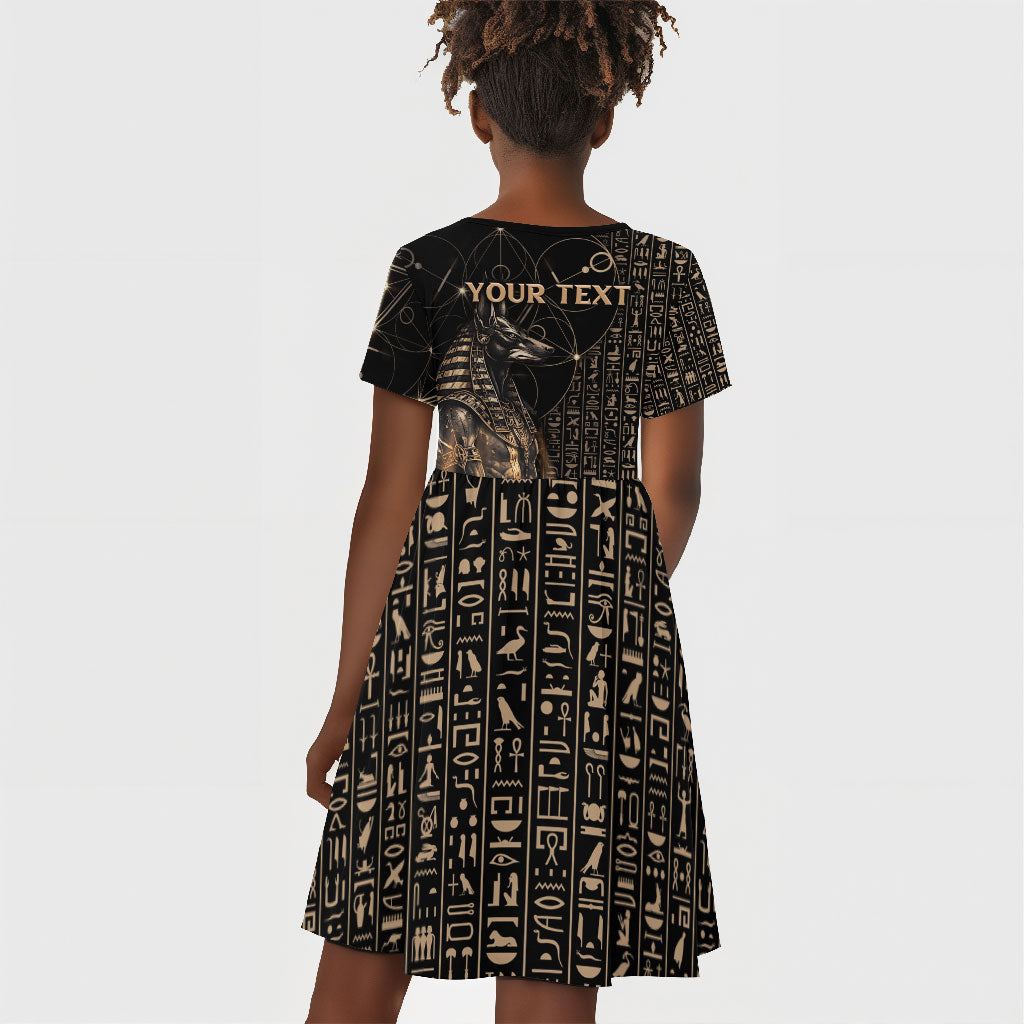 Personalized Egyptian God Anubis Kid Short Sleeve Dress Jackal Headed Deity Ancient Egypt Mythology Gilded