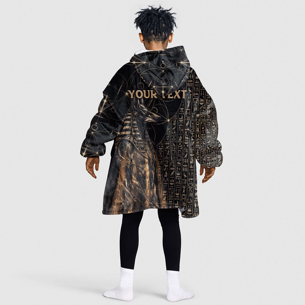 Personalized Egyptian God Anubis Kid Wearable Blanket Hoodie Jackal Headed Deity Ancient Egypt Mythology Gilded