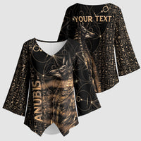 Personalized Egyptian God Anubis Kimono Sleeve Blouse Jackal Headed Deity Ancient Egypt Mythology Gilded