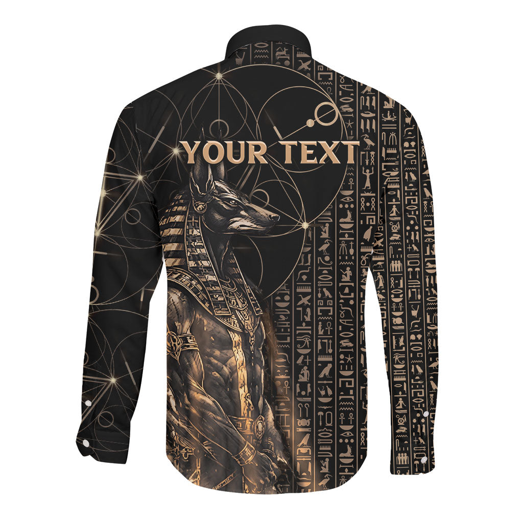 Personalized Egyptian God Anubis Long Sleeve Button Shirt Jackal Headed Deity Ancient Egypt Mythology Gilded