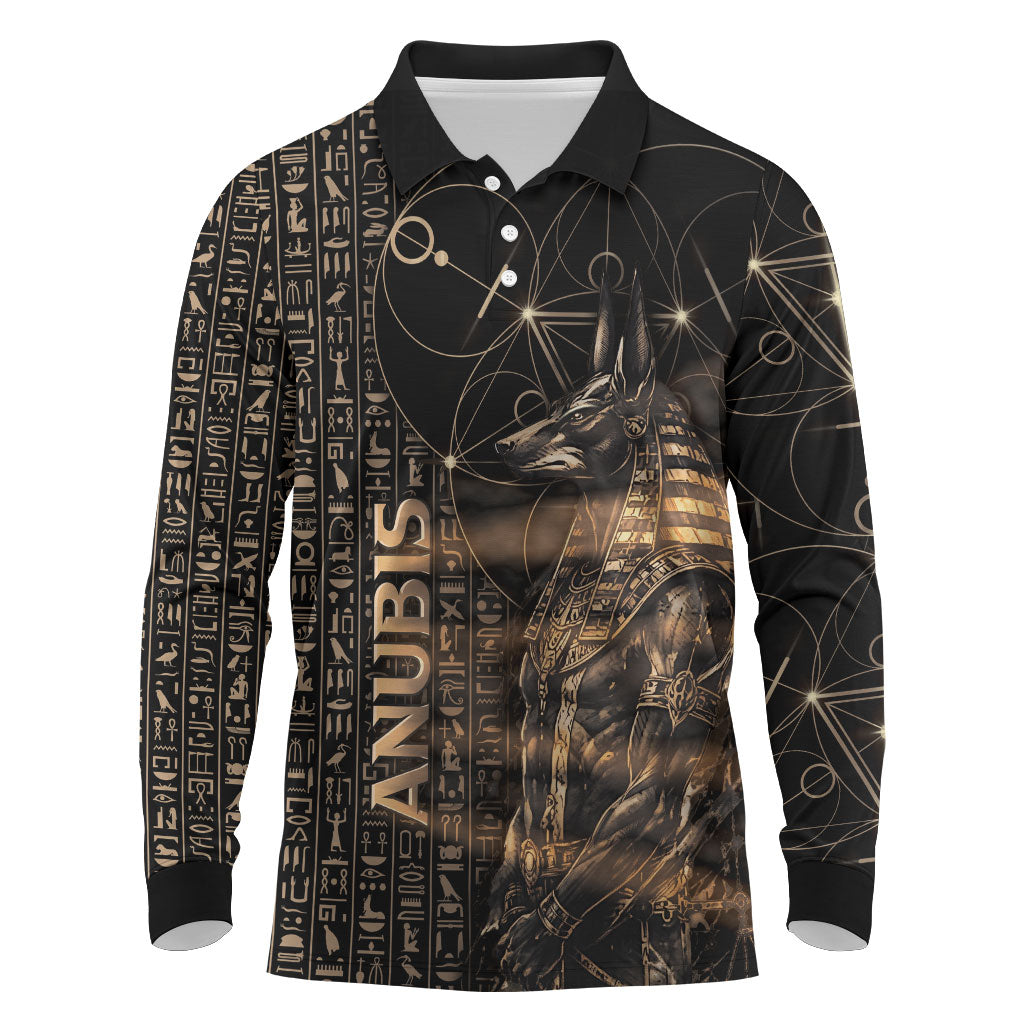 Personalized Egyptian God Anubis Long Sleeve Polo Shirt Jackal Headed Deity Ancient Egypt Mythology Gilded