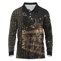 Personalized Egyptian God Anubis Long Sleeve Polo Shirt Jackal Headed Deity Ancient Egypt Mythology Gilded