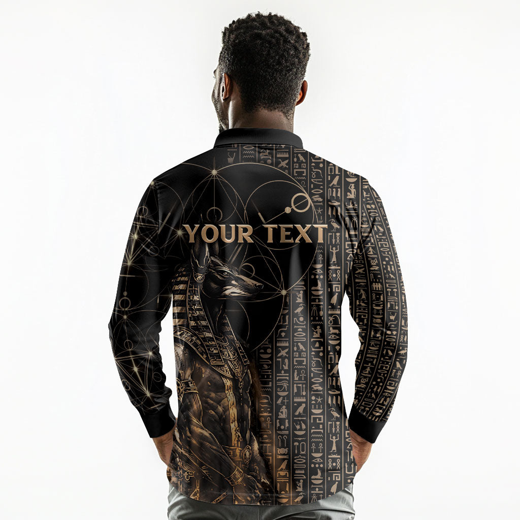 Personalized Egyptian God Anubis Long Sleeve Polo Shirt Jackal Headed Deity Ancient Egypt Mythology Gilded