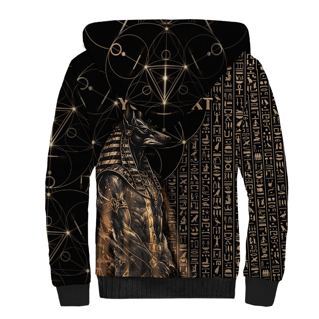 Personalized Egyptian God Anubis Sherpa Hoodie Jackal Headed Deity Ancient Egypt Mythology Gilded