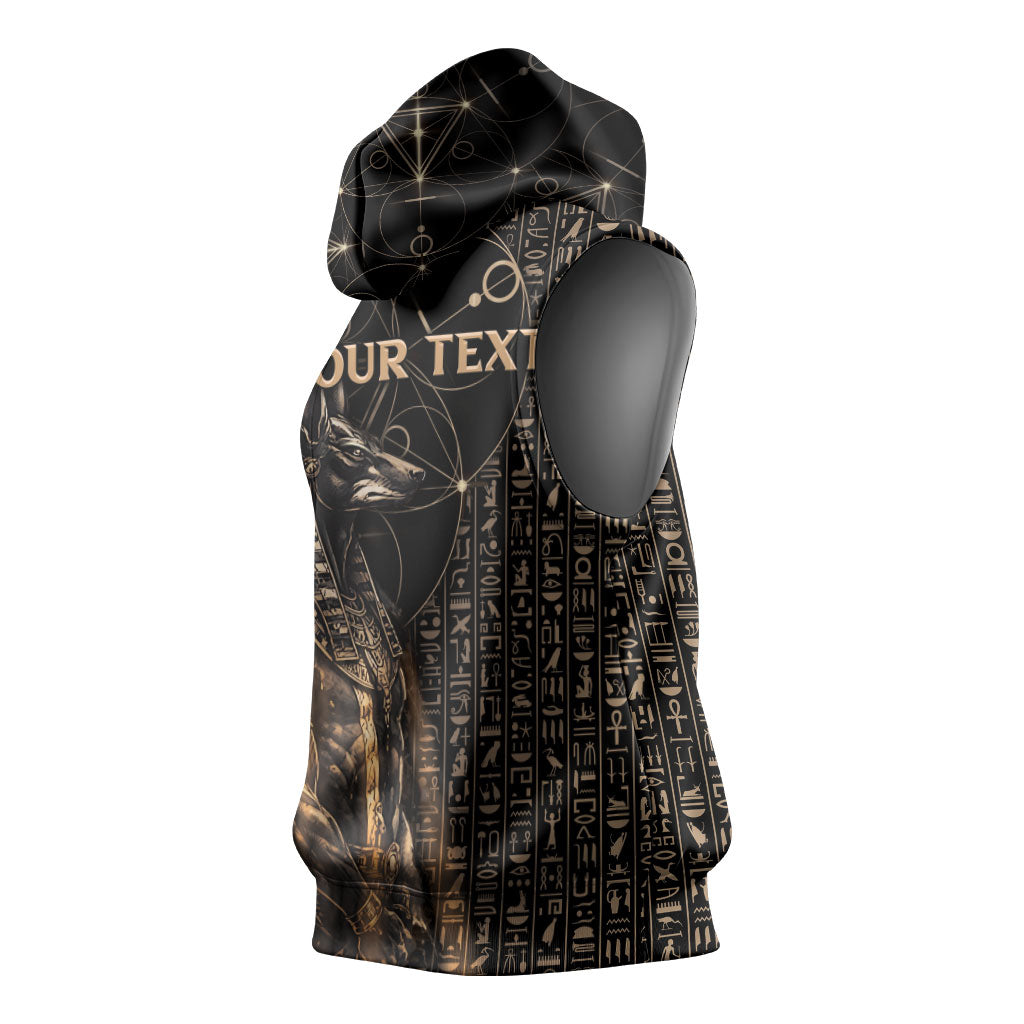 Personalized Egyptian God Anubis Sleeveless Hoodie Jackal Headed Deity Ancient Egypt Mythology Gilded