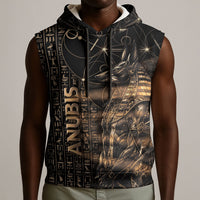 Personalized Egyptian God Anubis Sleeveless Hoodie Jackal Headed Deity Ancient Egypt Mythology Gilded