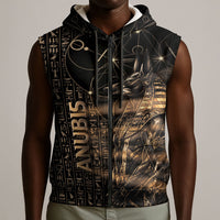 Personalized Egyptian God Anubis Sleeveless Zip Hoodie Jackal Headed Deity Ancient Egypt Mythology Gilded