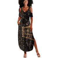Personalized Egyptian God Anubis Summer Maxi Dress Jackal Headed Deity Ancient Egypt Mythology Gilded