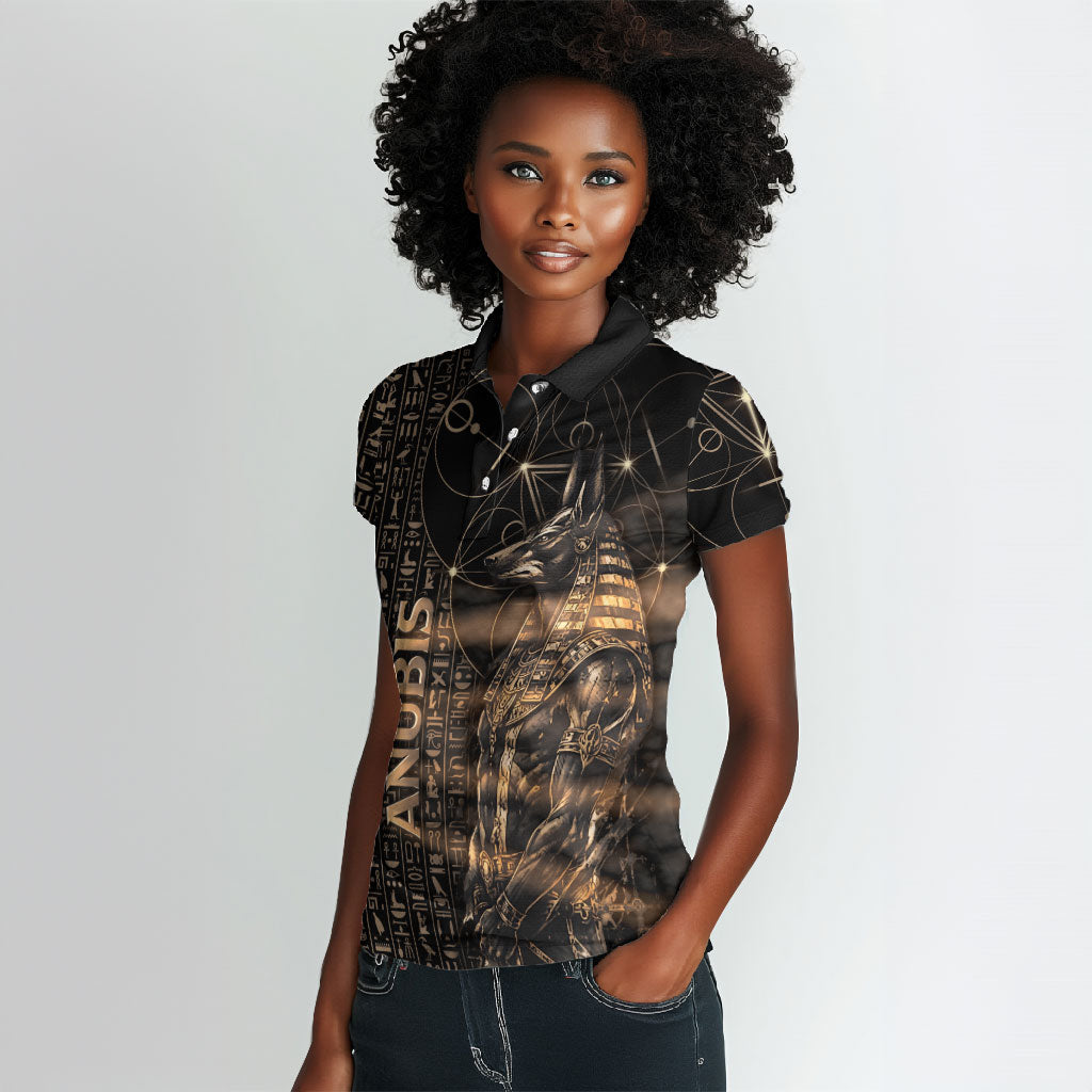 Personalized Egyptian God Anubis Women Polo Shirt Jackal Headed Deity Ancient Egypt Mythology Gilded