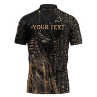 Personalized Egyptian God Anubis Zipper Polo Shirt Jackal Headed Deity Ancient Egypt Mythology Gilded
