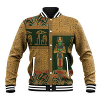 Egyptian God Osiris Baseball Jacket Green Pharaonic Hieroglyphic Patterns